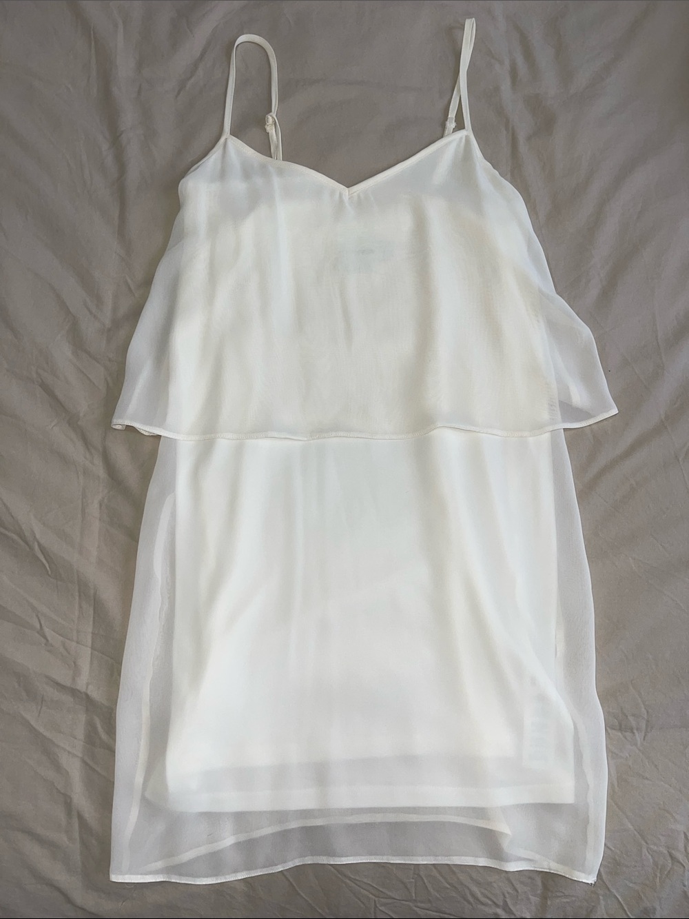 Women’s Cream White Layered Chiffon Cami Mini Summer Dress